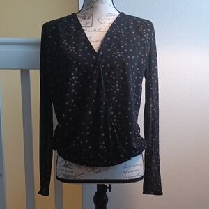 Mango Black And Silver Wrap Blouse with Star Pattern And Full Sleeves